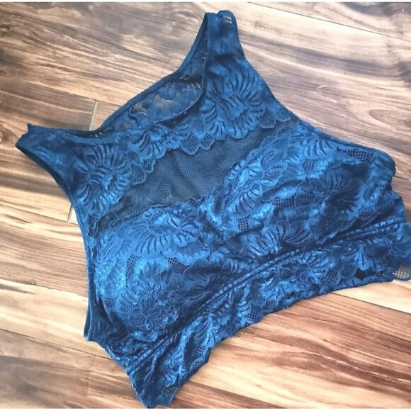 Pure Beauty Rene Rofe Bralette Size 3X Navy Blue Lace Wireless Lounge Bra - Picture 1 of 5